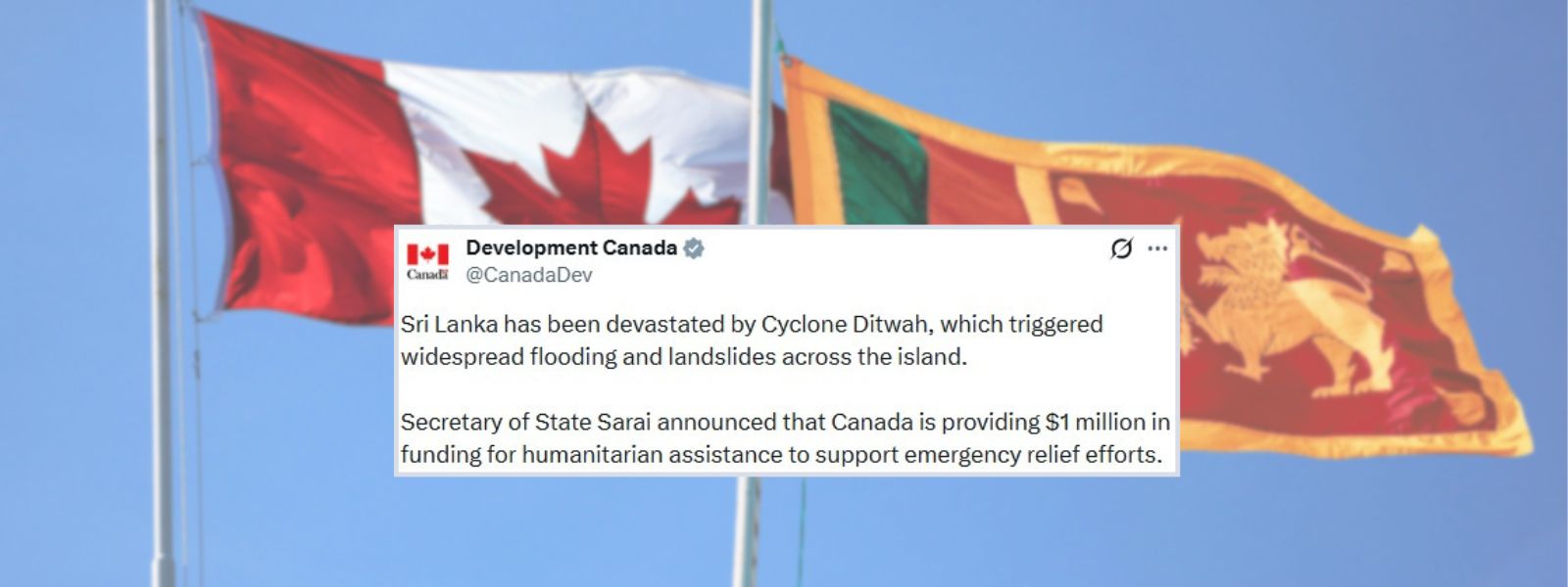 Canada Pledges $1M Aid to Cyclone-Hit Sri Lanka